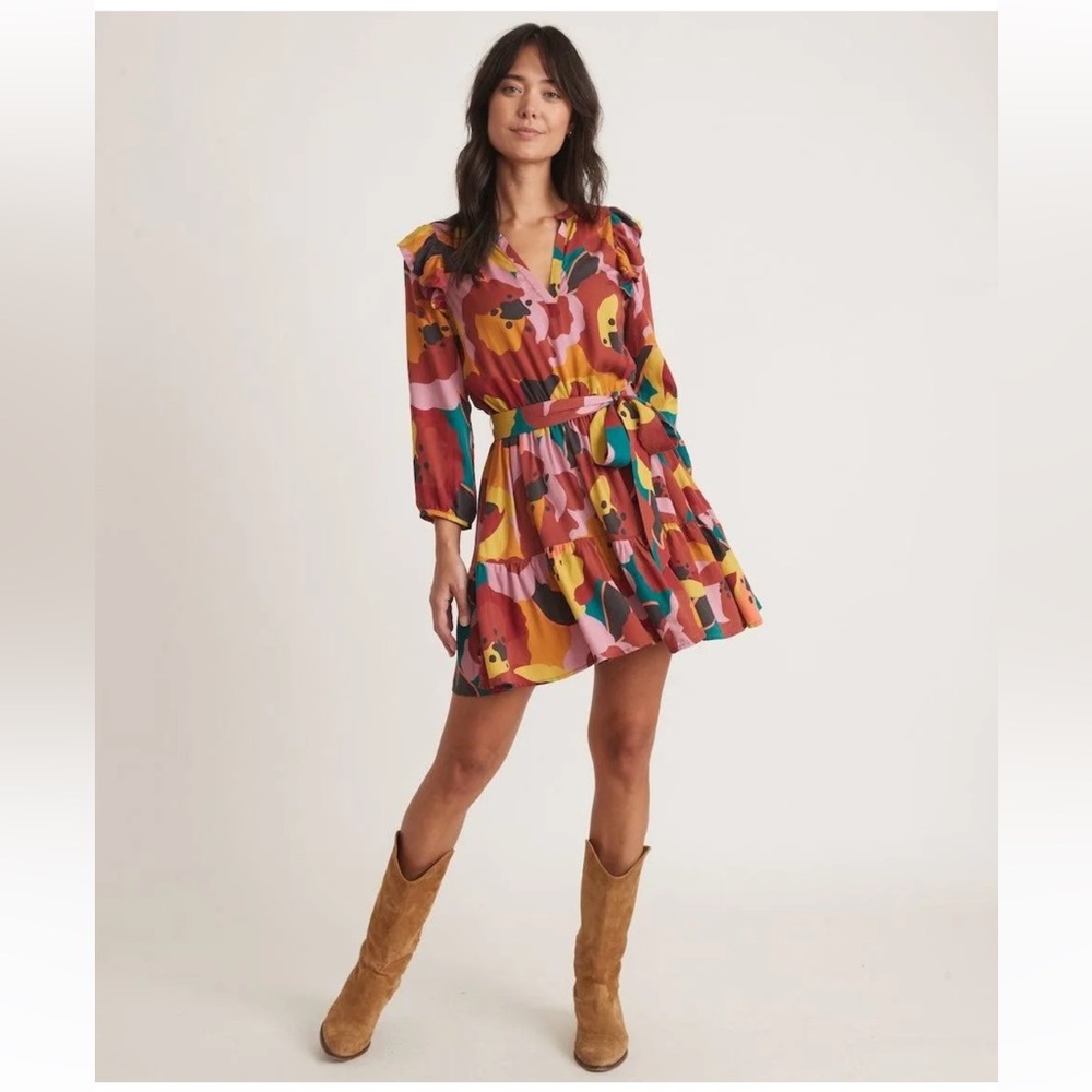 Marine Layer Elise Exploded Floral Ruffle Tiered Dress Womens Medium